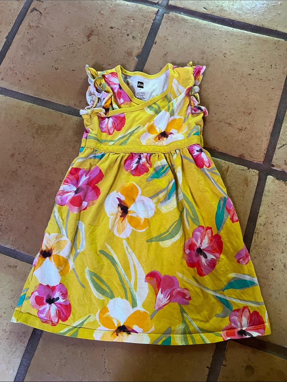 Tea Collection wrap dress yellow floral